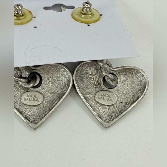 Vintage Big Metal Star Heart Dangle Earrings Silver Tone Made in USA Gift Style - Picture 4 of 5